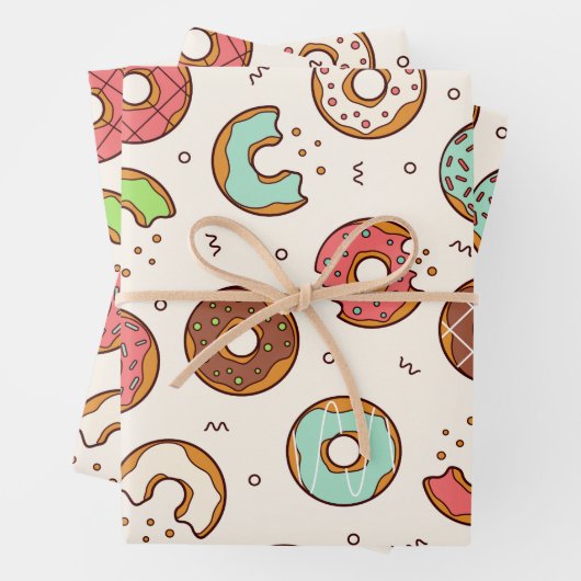 Retro Donut Muster Niedlicher Farbstil Geschenkpapier Set (Beispiel)