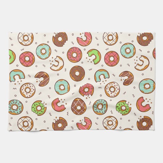 Retro Donut Muster Niedlicher Farbstil Geschirrtuch (Horizontal)