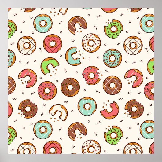 Retro Donut Muster Niedlicher Farbstil Poster (Vorne)