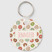 Retro Donut Muster Niedlicher Farbstil Schlüsselanhänger (Vorderseite)