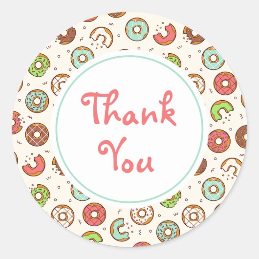Retro Donut Muster Niedlicher Farbstil Vielen Dank Runder Aufkleber (Vorderseite)