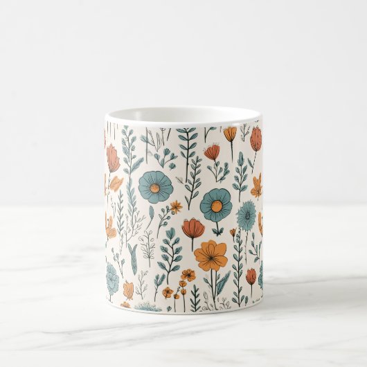 Retro Doodle Blume Botanische Blumenmuster Kaffeetasse (Mittel)