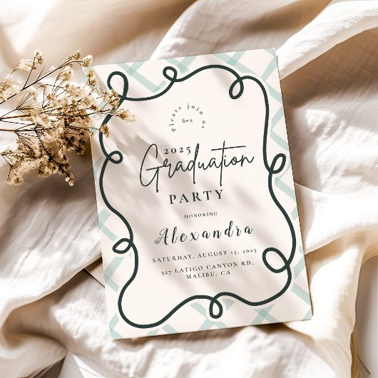 Retro Doodle Wavy Frame Abschluss Einladung