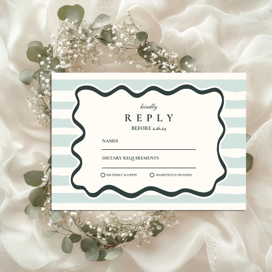 Retro Doodle Wavy Frame Wedding RSVP Karte