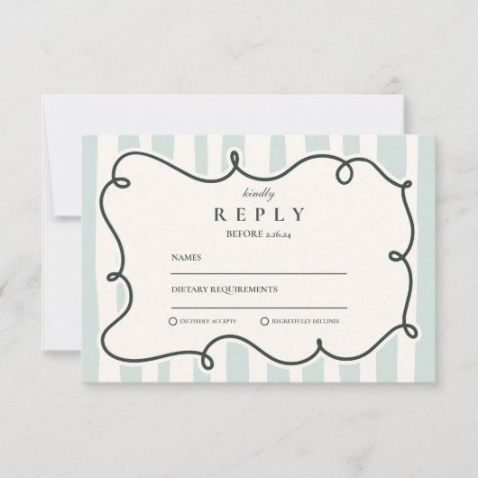 Retro Doodle Wavy Frame Wedding RSVP Karte (Vorderseite)
