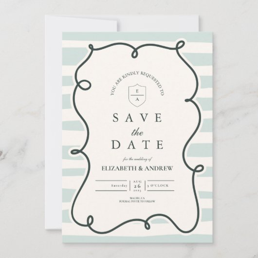 Retro Doodle Wavy Frame Wedding Save The Date (Vorderseite)