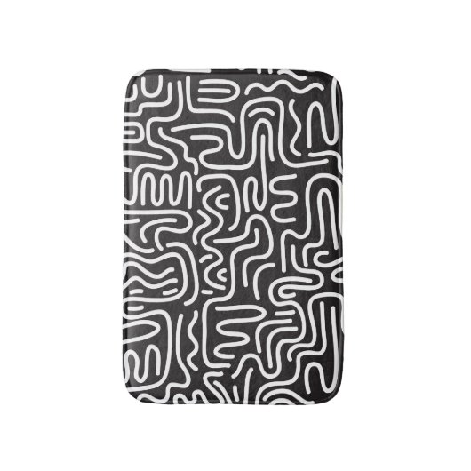 Retro Doodle Wavy Lines: Monochrom Badematte (Vorderseite Vertikal)