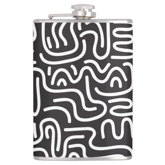 Retro Doodle Wavy Lines: Monochrom Flachmann (Vorderseite)
