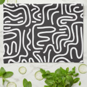 Retro Doodle Wavy Lines: Monochrom Geschirrtuch (Gefaltet)