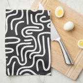 Retro Doodle Wavy Lines: Monochrom Geschirrtuch (Viertel Falte)