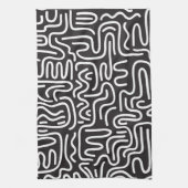 Retro Doodle Wavy Lines: Monochrom Geschirrtuch (Vertikal)