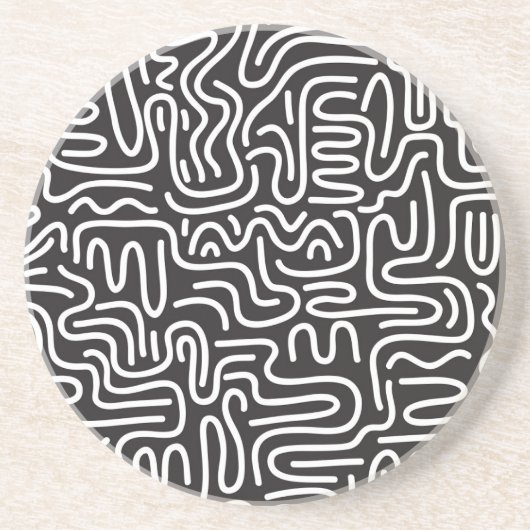 Retro Doodle Wavy Lines: Monochrom Getränkeuntersetzer (Vorne)