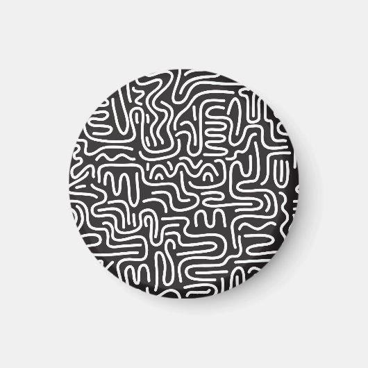 Retro Doodle Wavy Lines: Monochrom Magnet (Vorne)
