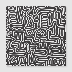 Retro Doodle Wavy Lines: Monochrom Magnetkarte