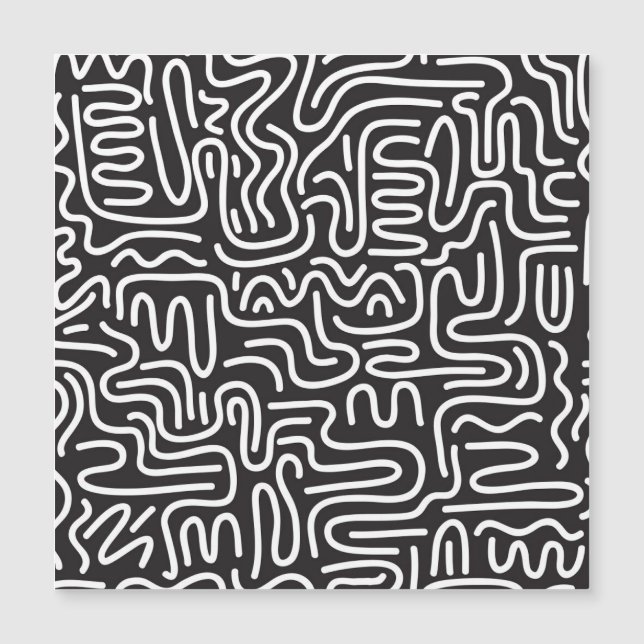 Retro Doodle Wavy Lines: Monochrom Magnetkarte (Vorderseite)