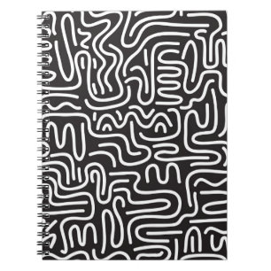 Retro Doodle Wavy Lines: Monochrom Notizblock