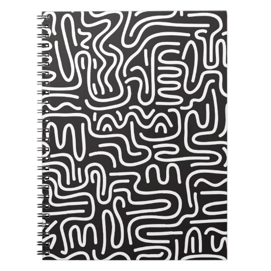 Retro Doodle Wavy Lines: Monochrom Notizblock (Vorderseite)