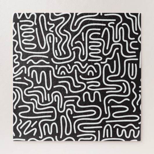 Retro Doodle Wavy Lines: Monochrom Puzzle (Vertikal)