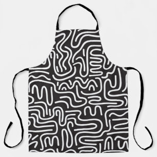 Retro Doodle Wavy Lines: Monochrom Schürze