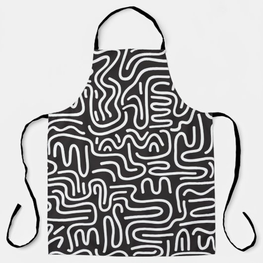 Retro Doodle Wavy Lines: Monochrom Schürze (Vorderseite)