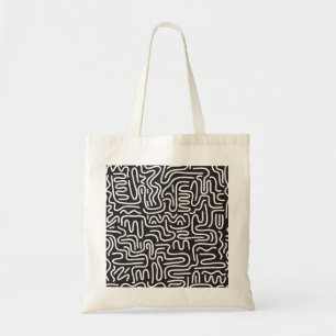 Retro Doodle Wavy Lines: Monochrom Tragetasche