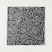 Retro Doodle Wavy Lines: Monochrom Wandteppich (Vorderseite (Horizontal))