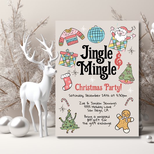 Retro Doodle Weihnachts-Party für Erwachsene oder Einladung