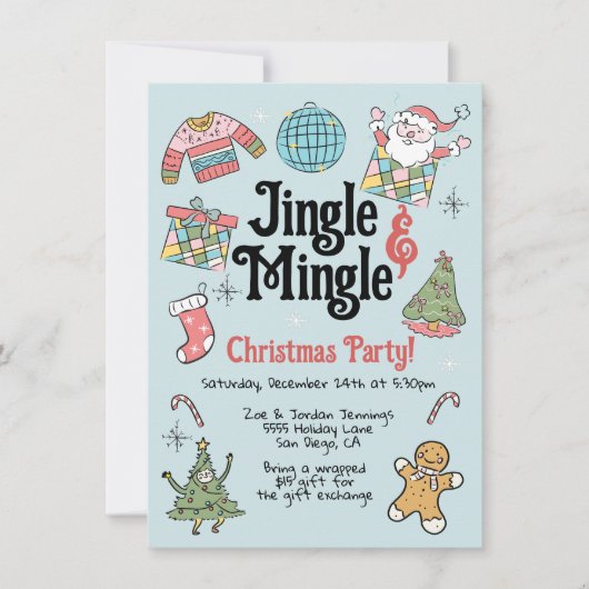 Retro Doodle Weihnachts-Party für Erwachsene oder  Einladung (Vorderseite)