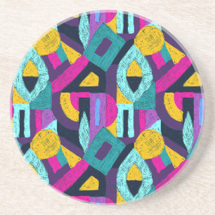 Retro Doodles: geometrische Pop Kunst. Getränkeuntersetzer