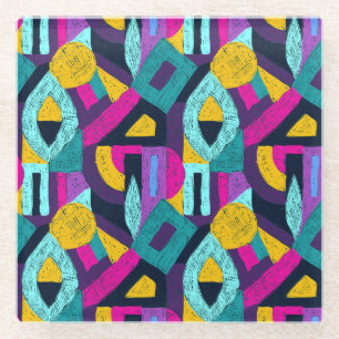Retro Doodles: geometrische Pop Kunst. Glasuntersetzer