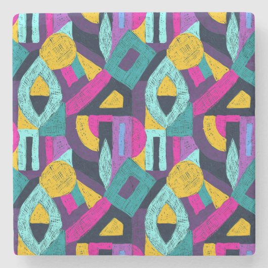 Retro Doodles: geometrische Pop Kunst. Steinuntersetzer (Vorderseite)