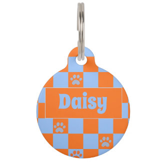 Retro-Dopamin-Blau-Orange-Personalisiertes-Haustie Haustiermarke