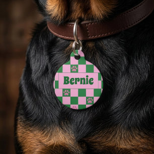 Retro Dopamin Rosa Grün Pfote Hund Name ID Halsban Haustiermarke