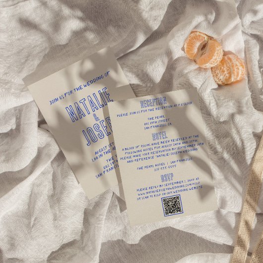 Retro Doppelseitige handgeschriebene QR-Codierung  Einladung