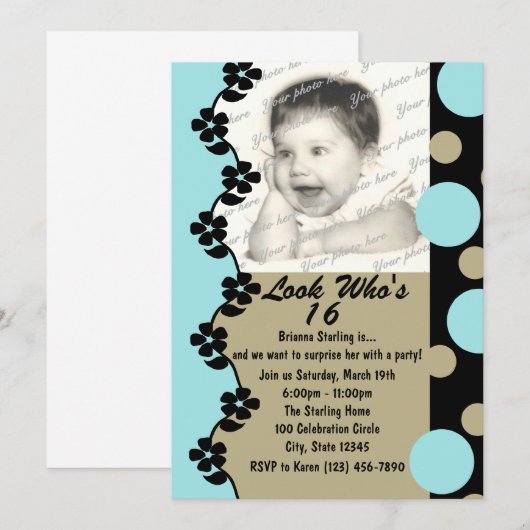 Retro Dot Foto Geburtstag Einladung (Vorne/Hinten)