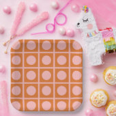 Retro Dot Grid Pink und Orange Muster Pappteller (Party)
