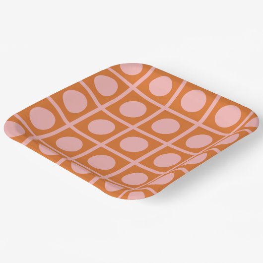 Retro Dot Grid Pink und Orange Muster Pappteller (Gewinkelt)