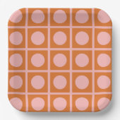 Retro Dot Grid Pink und Orange Muster Pappteller (Vorderseite)