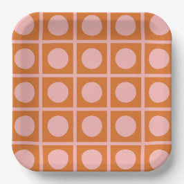 Retro Dot Grid Pink und Orange Muster Pappteller