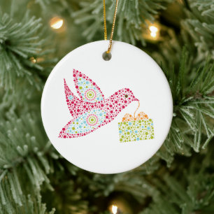 Retro Dots Christmas Bird, Peace Dove Keramik Ornament