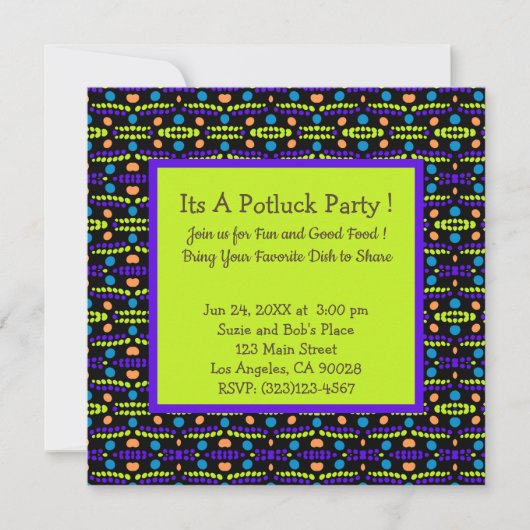 Retro Dots Muster Lila Gelbornholz Einladung (Vorderseite)