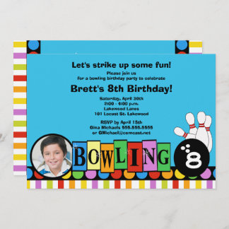 Retro Dots & Stripes Geburtstag Bowling Party lade Einladung