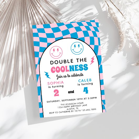 Retro Double Celebration Boy Girl Joint Birthday Einladung