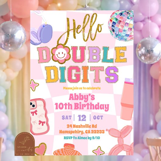 Retro Double Digits Patch Party Birthday Einladung