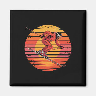 Retro Downhill Skifahren Vintage Sonnenuntergang S Magnet
