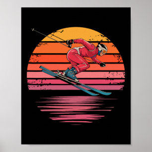 Retro Downhill Skifahren Vintage Sonnenuntergang S Poster