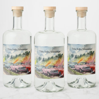 Retro Drag Racing Wasserfarben Art Print Alkoholflaschenetikett