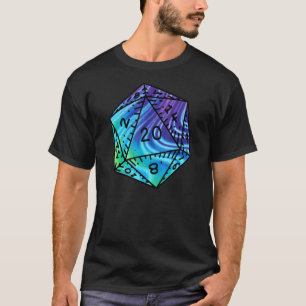 Retro Dragon Dungeon Dice D20 Blue Gefärbte Krawat T-Shirt