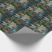 Retro Dragonfly boho blühendes botanisches Fleckgl Geschenkpapier (Ecke)