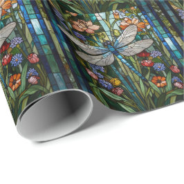 Retro Dragonfly boho blühendes botanisches Fleckgl Geschenkpapier